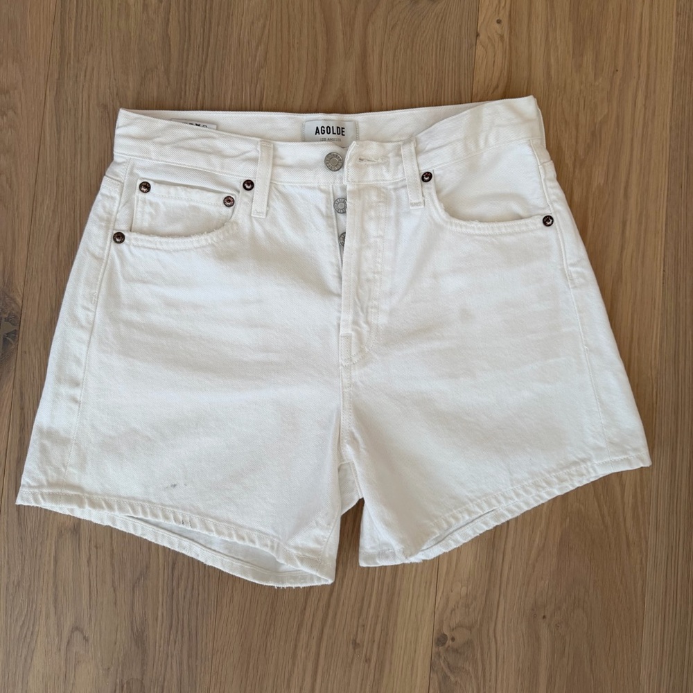 Agolde White High-Rise Denim Jean Shorts